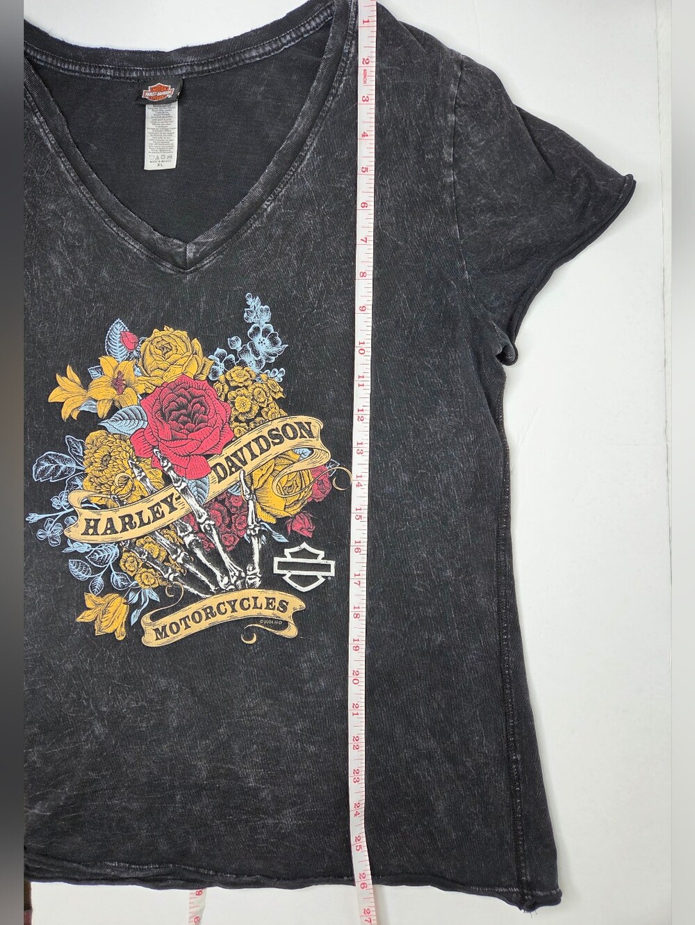Harley-Davidson Black V-Neck Floral Graphic Tee Size XL Cotton Biker Tshirt - Picture 11 of 11